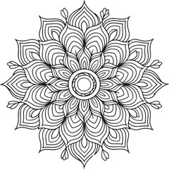 Elegant Floral Mandala Art Featuring Symmetrical Blooms and Graceful Swirls, Geometry Mandala for Spiritual Healing, silhouette vector style with white background