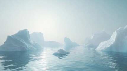 arctic icebergs floating in the sea, highlighting various shapes and sizes backed by a clear sky
