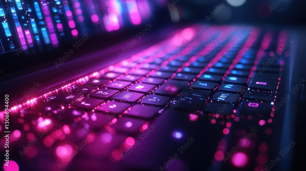 Poster artificial intelligence technology displayed on a laptop screen in a dark setting