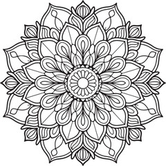 Elegant Floral Mandala Art Featuring Symmetrical Blooms and Graceful Swirls, Geometry Mandala for Spiritual Healing, silhouette vector style with white background