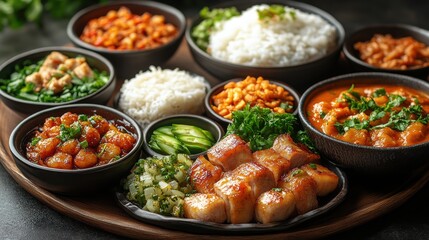Fototapeta premium assortment of vibrant southeast asian cuisine served on decorative plates