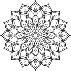 Elegant Floral Mandala Art Featuring Symmetrical Blooms and Graceful Swirls, Geometry Mandala for Spiritual Healing, silhouette vector style with white background