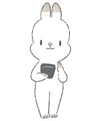 スマートフォンを使ううさぎのキャラクターの手書きイラスト
