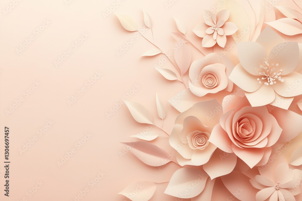Poster elegant paper art composition with pastel flowers and layers creating a luxurious background for cre