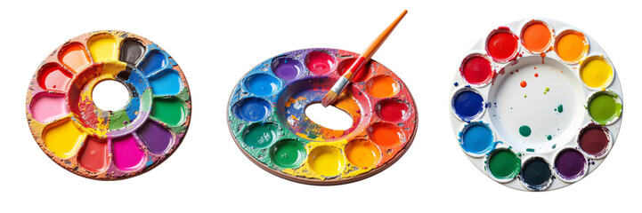 Colorful Paint Palettes Displaying Diverse Paint States