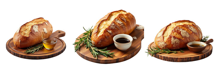 Crusty Bread with Honey and Rosemary on Wooden Board