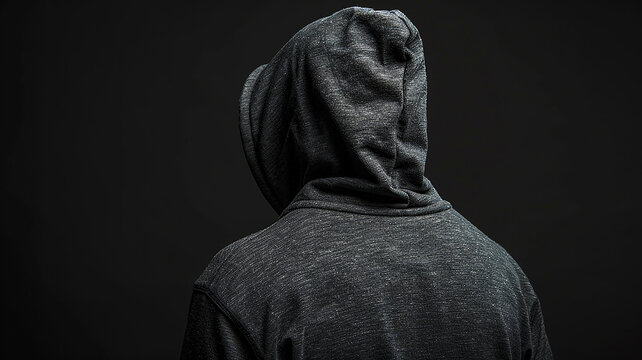 Incognito guy in a black hood on a dark background, hides his face