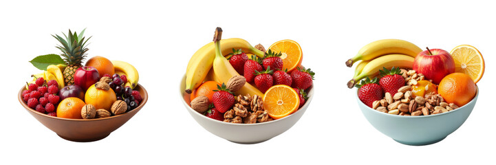 Colorful Assortment of Fruit and Nuts in Stylish Bowls