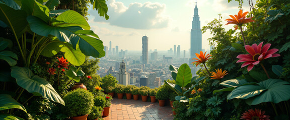 Stunning Urban Garden View with City Skyline