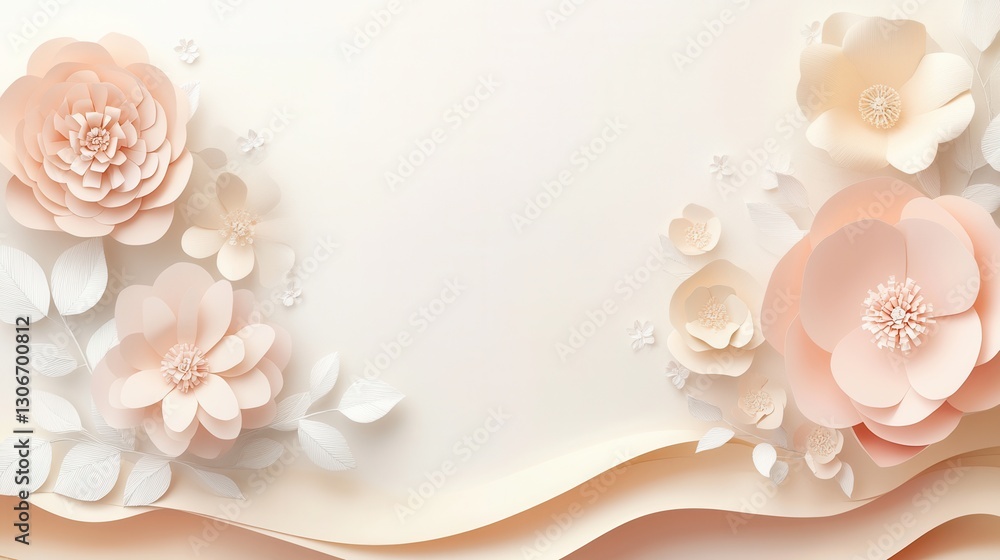 Leinwandbilder delicate pastel paper flowers and leaves create an elegant art background for various design project