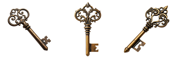 Antique Keys with Elaborate Metalwork Showcasing Historical Craftsmanship
