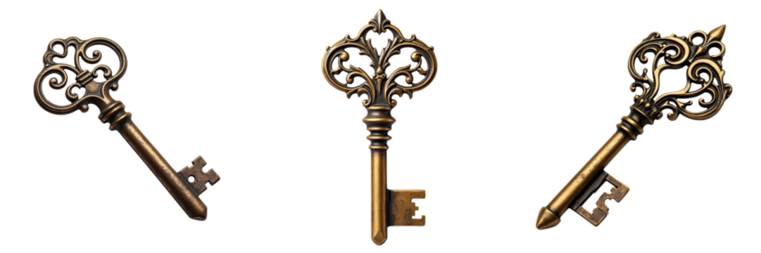 Antique Keys with Elaborate Metalwork Showcasing Historical Craftsmanship