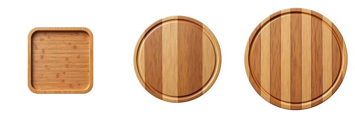 Bamboo Cutting Boards Display with Vertical Stripes in Three Shapes