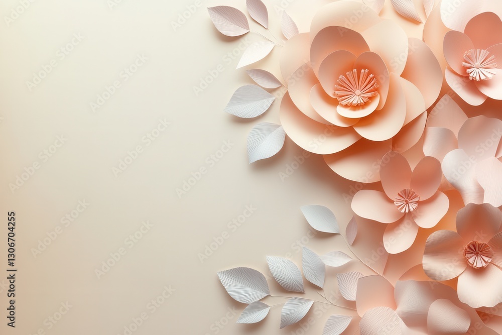 Aufkleber Elegant pastel paper flowers and leaves create a luxurious backdrop for various design projects and invitations Generative AI