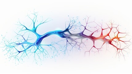 Fototapeta premium Abstract Neural Network Illustration Depicting Interconnected Cables in Blue and Red Colors on a Light Background