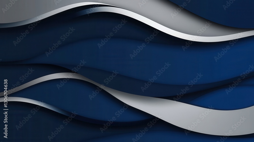 Poster Dynamic 3D inspired background with layered wave like structures in deep navy and silver tones for political discourse design Generative AI