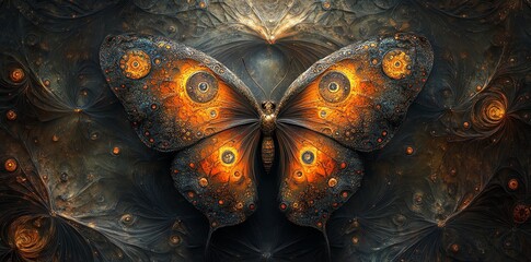 Mystical Butterfly with Ornate Wings on Dark Abstract Background