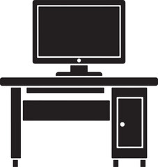 computer table black and white silhouette style victor design with white background. 