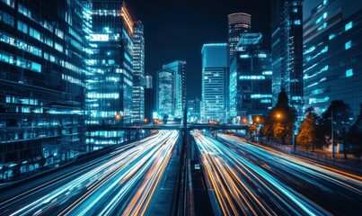 Obraz premium Futuristic Cityscape with Glowing Road