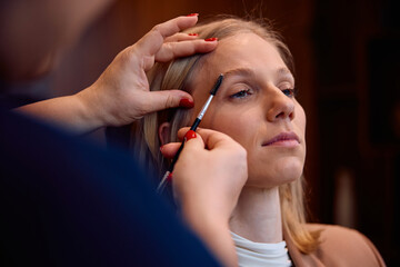 Obraz premium Young woman during make-up treatment at beautician's.