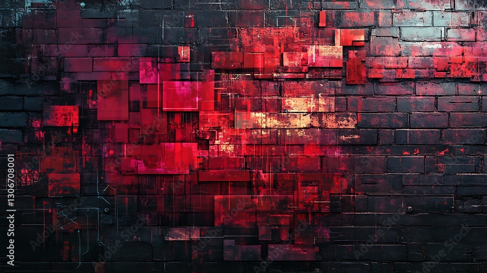 Poster futuristic cyber concept with digital interface projection on brick wall showcasing abstract technol