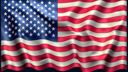 Fototapeta premium A close-up view of a vibrant flag featuring bold white stars set against a deep blue background, with textured fabric gently waving in the breeze, capturing the essence of patriotism.