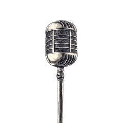 Fototapeta premium Vintage Silver Microphone Sketch Mounted on Slender Stand