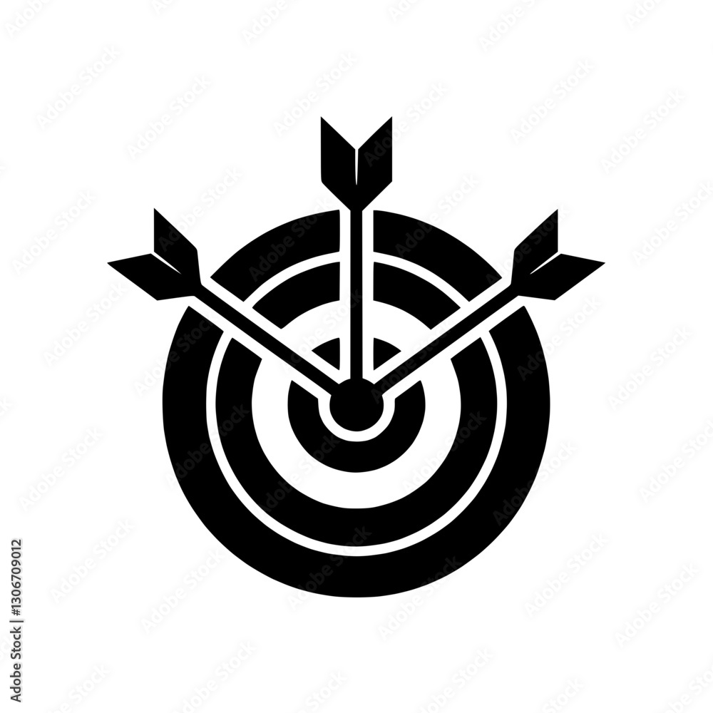 Poster silhouette target icon with three arrows, achievement and goal-setting representation