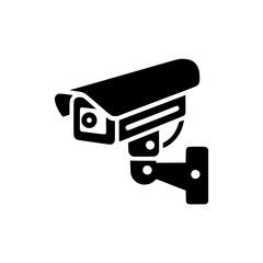 Silhouette CCTV camera icon, surveillance symbol, security monitoring representation
