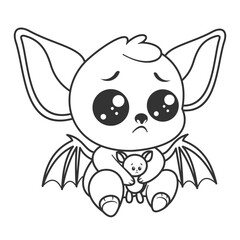 Bat feels sad while hugging doll, for coloring