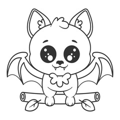 Bat standing on tree trunk, for coloring