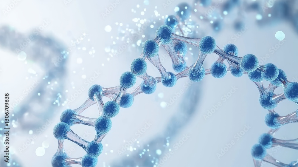 Aufkleber detailed visualization of a blue double helix structure with bokeh effect and soft light background,