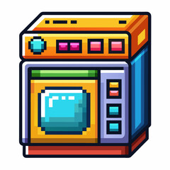 Retro Pixel Art Washing Machine Icon with Bright Colors and Bold Outlines