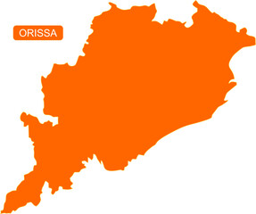 Map of Indian state Orissa in solid orange color