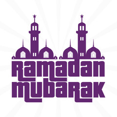 Ramadan Mubarak Islamic festival vector with mosque on a white background