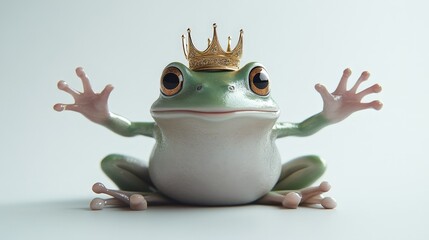 A close-up of a white ceramic frog with stretched arms, artfully poised on the left, inviting curiosity with its poised gaze toward the right