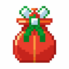 Fototapeta premium Pixel Art Red Gift Box with Green Ribbon Festive Holiday Illustration