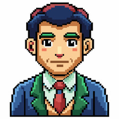 Fototapeta premium Pixel Art Businessman in Suit and Tie with Blue Hair and Eye Brows