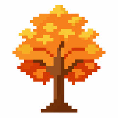 Fototapeta premium Pixel Art Autumn Tree with Vibrant Foliage and Digital Design Elements