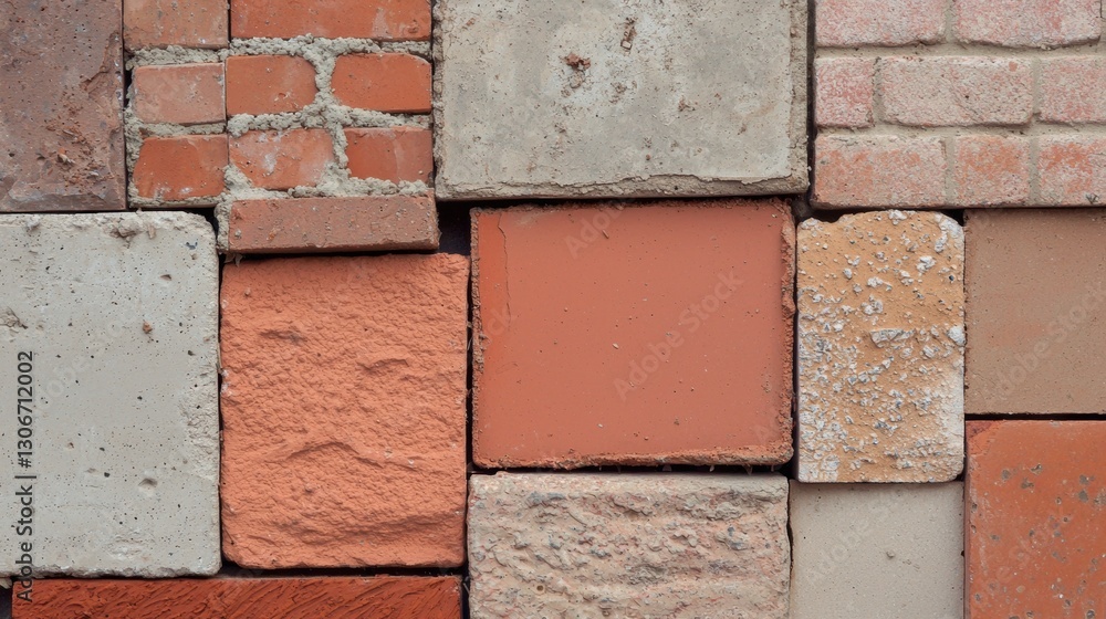 Fototapete close-up of a wall made up of different types of bricks. the bricks are arranged in a grid-like patt