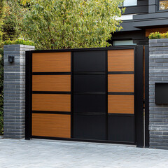 a gate made of wood and  aluminum to protect the house ,ai .