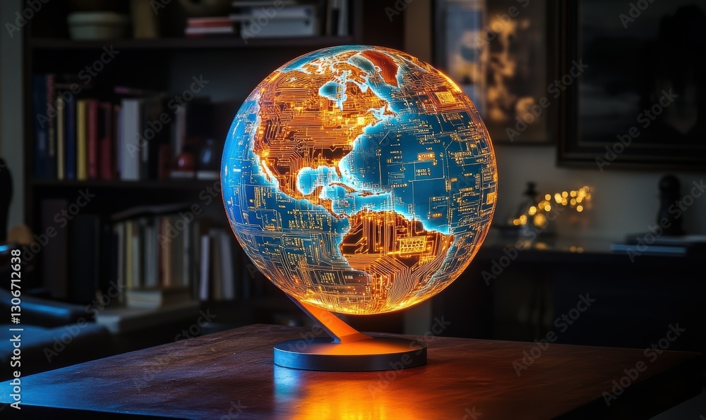 Aufkleber illuminated globe with glowing circuits representing global digital connectivity