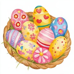 Vibrant Easter Basket Overflowing with Colorful Eggs, Celebrating Spring and Joyful Traditions