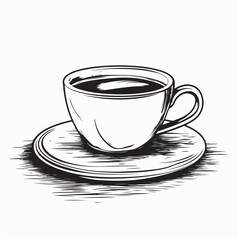 Coffee cup sitting on top of a wooden table image vector isolated on white background.