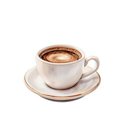 Fototapeta premium White Coffee Cup Filled with Dark Brown Coffee on Elegant Saucer
