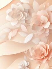 Delicate paper art background featuring soft pastel flowers and leaves for elegant design and decoration Generative AI