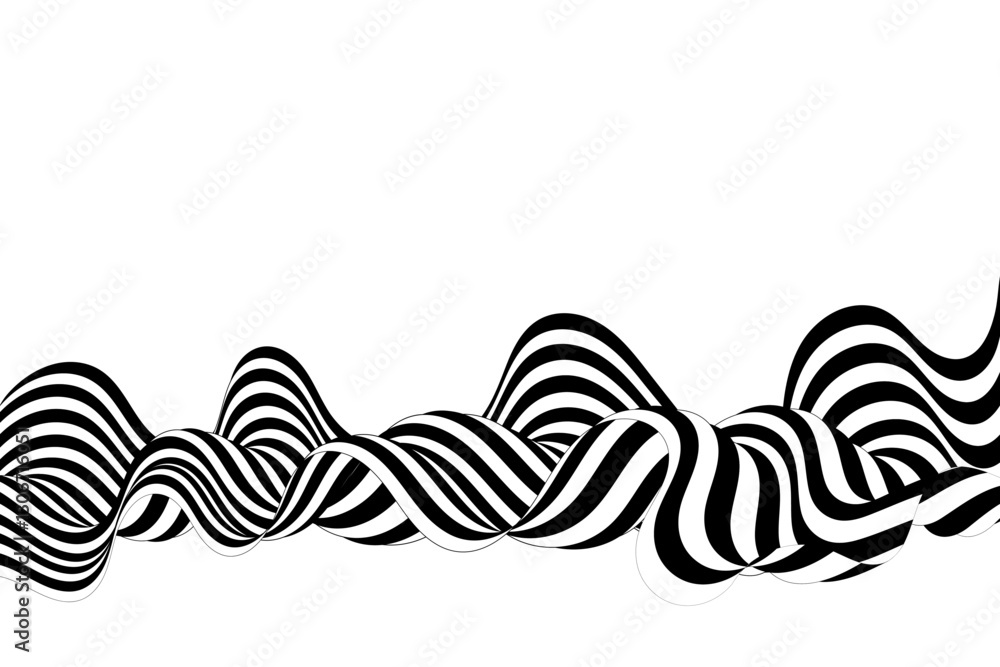 Poster abstract wave with black and white line pattern. 3d optical background in psychedelic style. eps 10