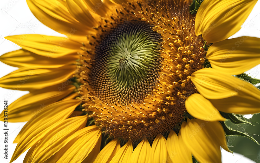 Poster a flowering sunflower with a bright yellow bloom, isolated on a empty plain background