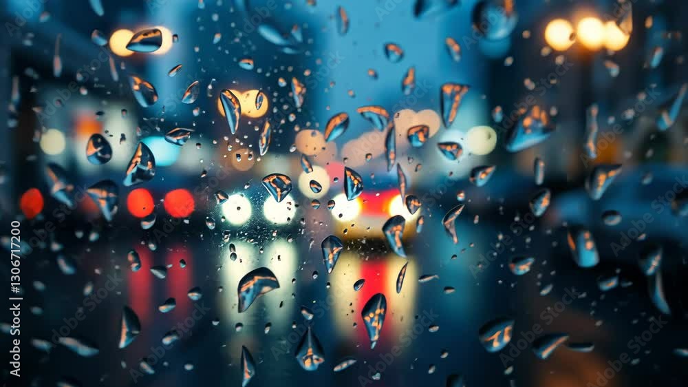 Poster raindrops on a window creating a pattern of various sizes and shapes