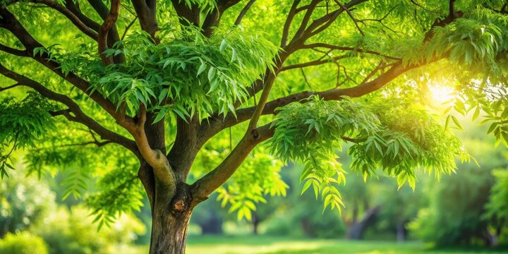 Neem tree with lush green branches and leaves in a natural setting, garden, nature,  garden, nature, branch, foliage, tree